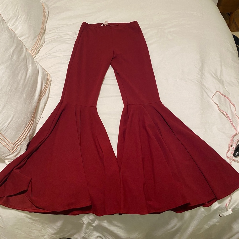 Bell Bottom Stretchy Pants - Maroon Red size 1X